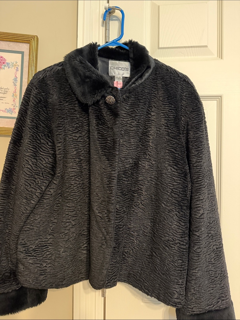 Chico's Black Textured Faux Fur Teddy Jacket